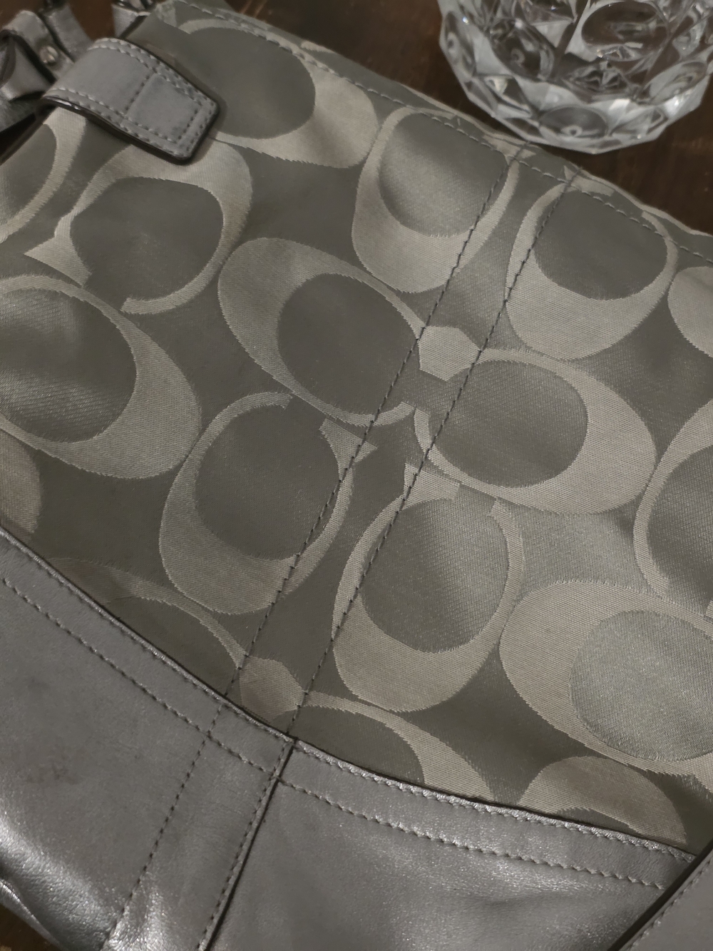 Coach Silver Signature Tote Bag with Chain Accent - Picture 14 of 14